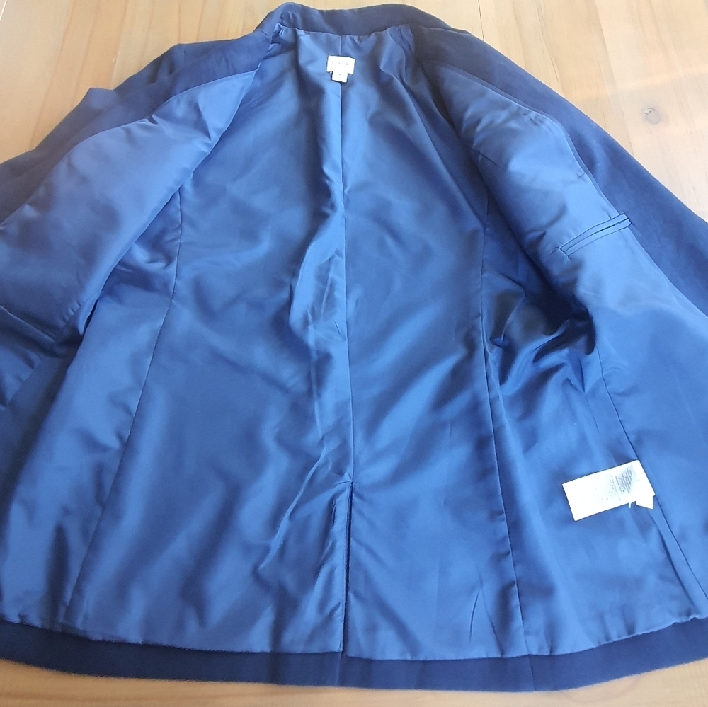 J. CREW Womens Linen Cotton Blazer Bright Navy Blue Peak Lapel Business Casual - Picture 3 of 14